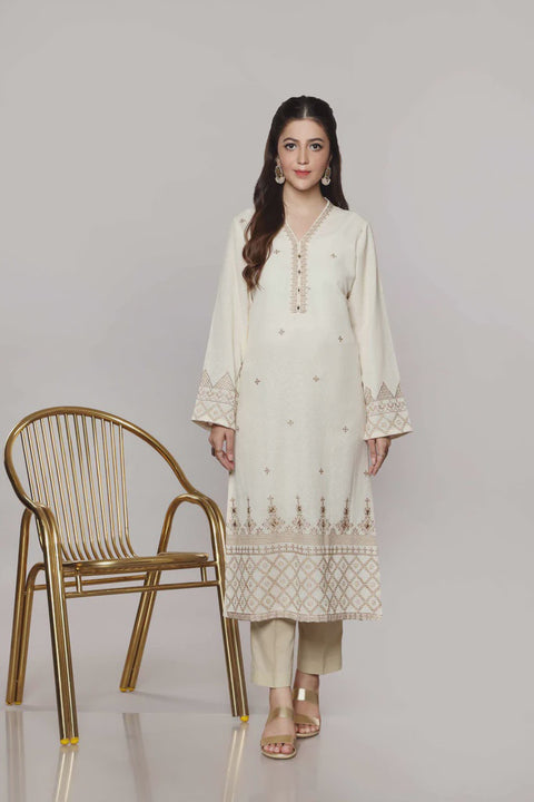 ZAMAL Off White Cotton Karandi Kurti