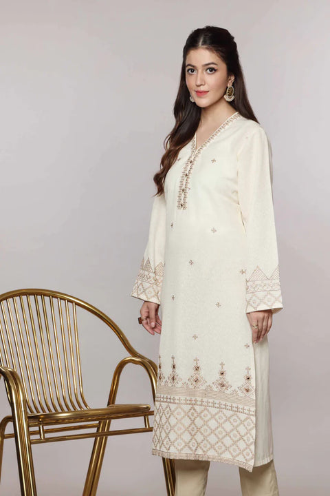 ZAMAL Off White Cotton Karandi Kurti
