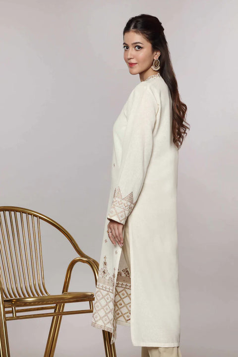 ZAMAL Off White Cotton Karandi Kurti