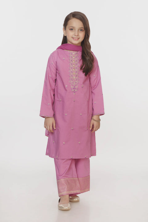 Girls Purple Embellished Kameez with Trousers & Dupatta
