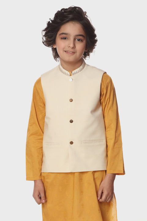 Boys Cream Gold Thread Waistcoat