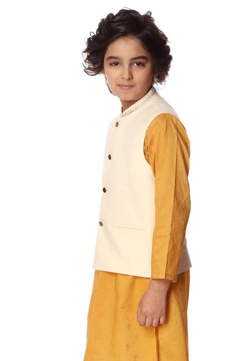 Boys Cream Gold Thread Waistcoat