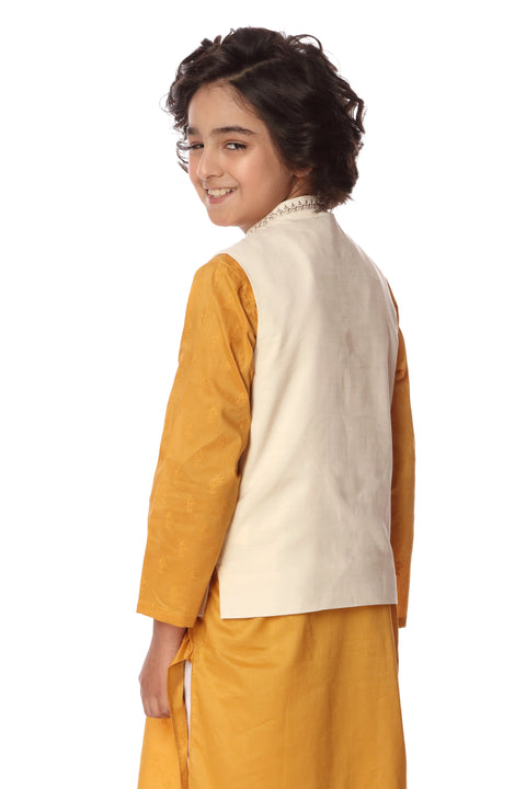 Boys Cream Gold Thread Waistcoat