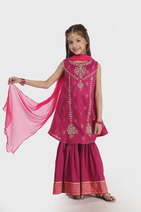 Magenta Kameez Gharara & Dupatta 3pc