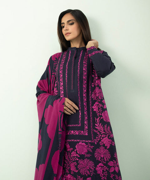 Sapphire 3 Piece Navy & Pink Embroidered Khaddar Suit