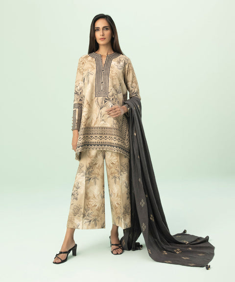 Sapphire 3 Piece - Embroidered Khaddar Suit with Shawl