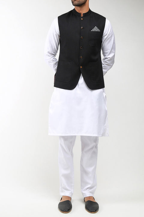 Burooj Man Black Khaddar Smart Fit Men's Waistcoat