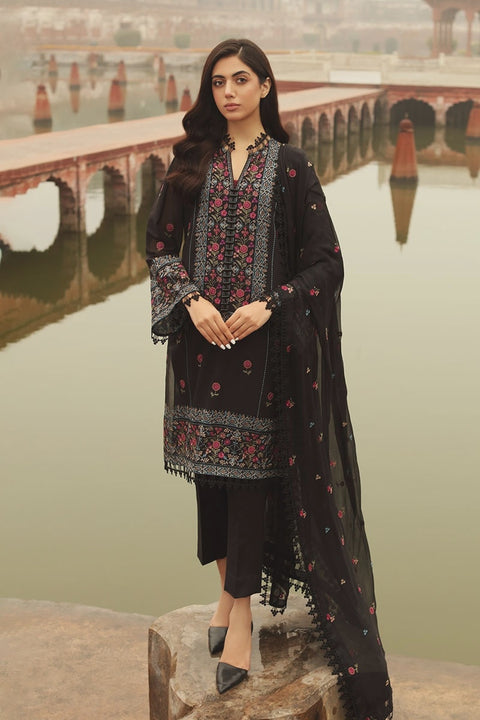 Bareeze Unstitched Black Swiss Lawn Banjara 3 pc Suit