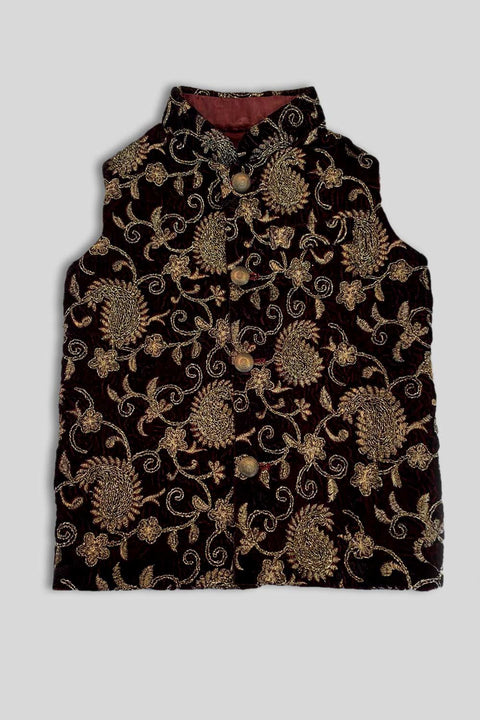 Burooj Kids Two Tone Maroon Velvet Waistcoat