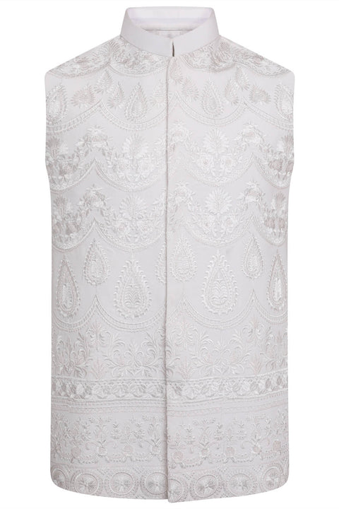 Burooj Man White Embroidered  Men's Waistcoat
