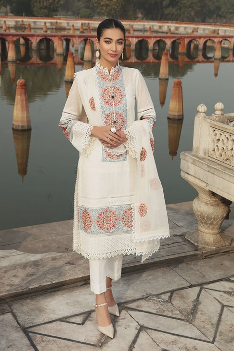 Bareeze Unstitched Off White Swiss Lawn Galata 3 pc Suit