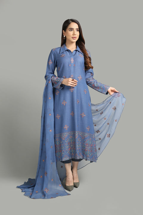 Bareeze Unstitched Blue Geometric Spark Cotton Karandi 3pc