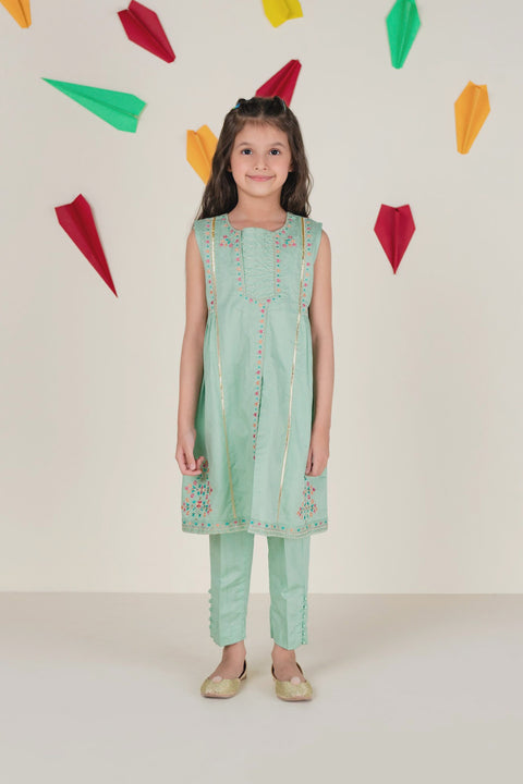 Girls Aqua Green Gotta Line Kameez Trouser 2 pc