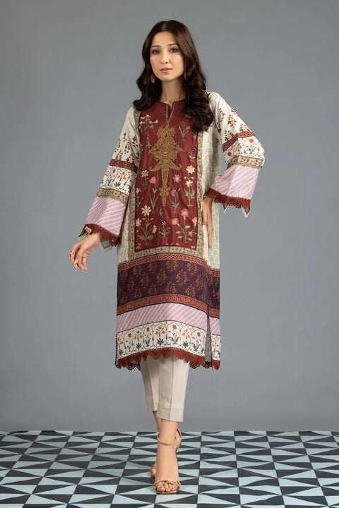 Printed Poly Crepe Embroidered Kurti 1pc