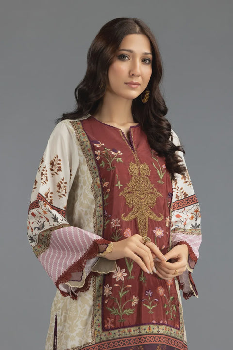 Printed Poly Crepe Embroidered Kurti 1pc