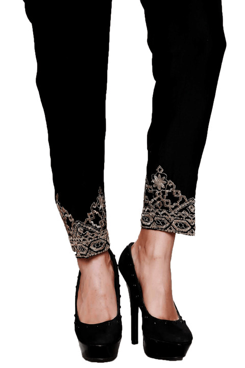 Black Tila Border Pure Silk Trouser