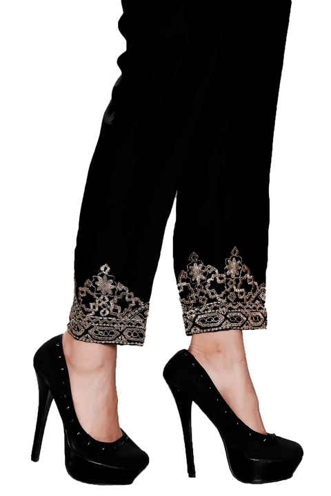 Black Tila Border Pure Silk Trouser