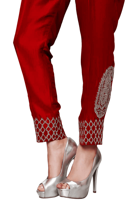 Anari Red Raw Silk Trouser