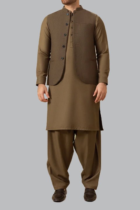 Burooj Man Brown Wool Blended Waistcoat Regular Fit