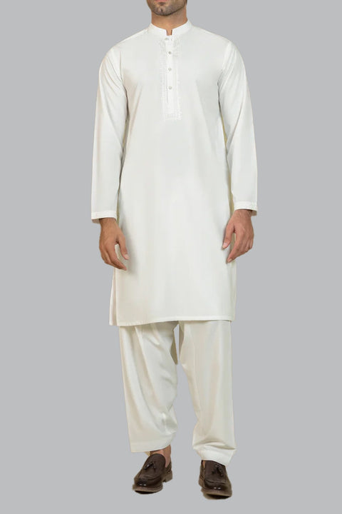 Burooj Man White Threaded Neckline Shalwar Kameez Regular Fit